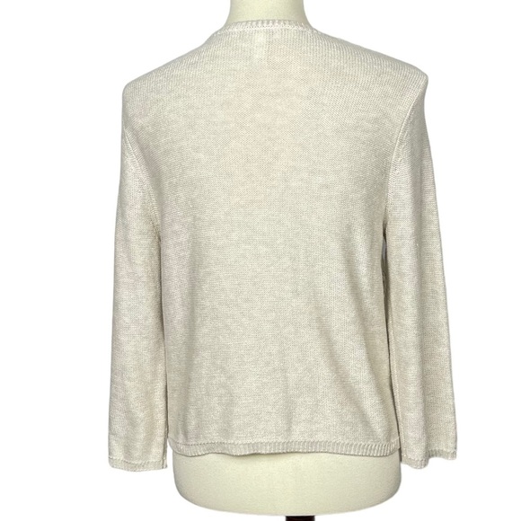 Chico’s Sweater 1 Womens 8 Medium Cardigan Open Front Oatmeal Fringe Chevron - Picture 4 of 11